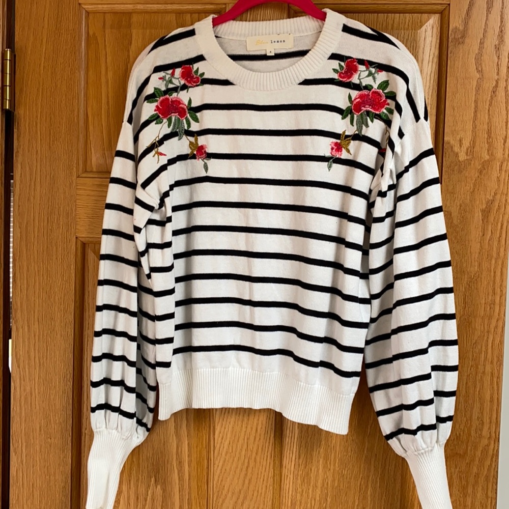 Stripe sweater with floral embroidery